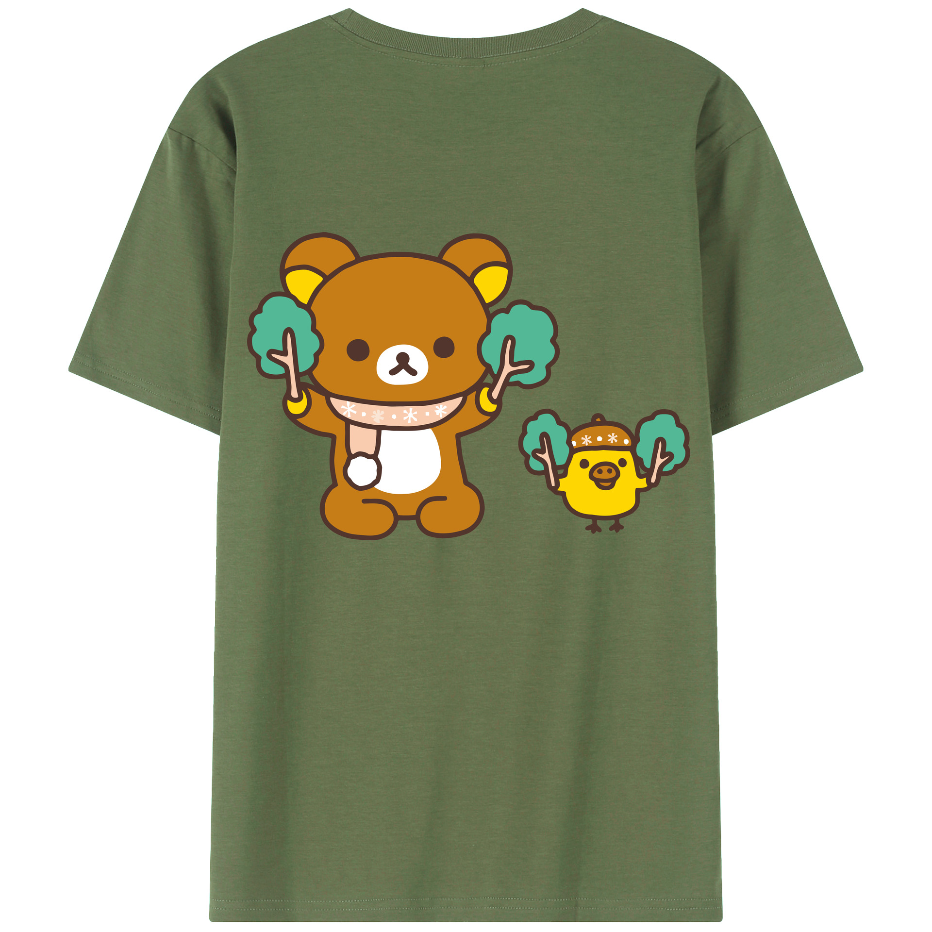 （画像用） リラックマ リラックマ キイロイトリ Rilakkuma Korilakkuma Kiiroitori 綿100％ メンズ半袖Tシャツ（バックプリント） 通気性